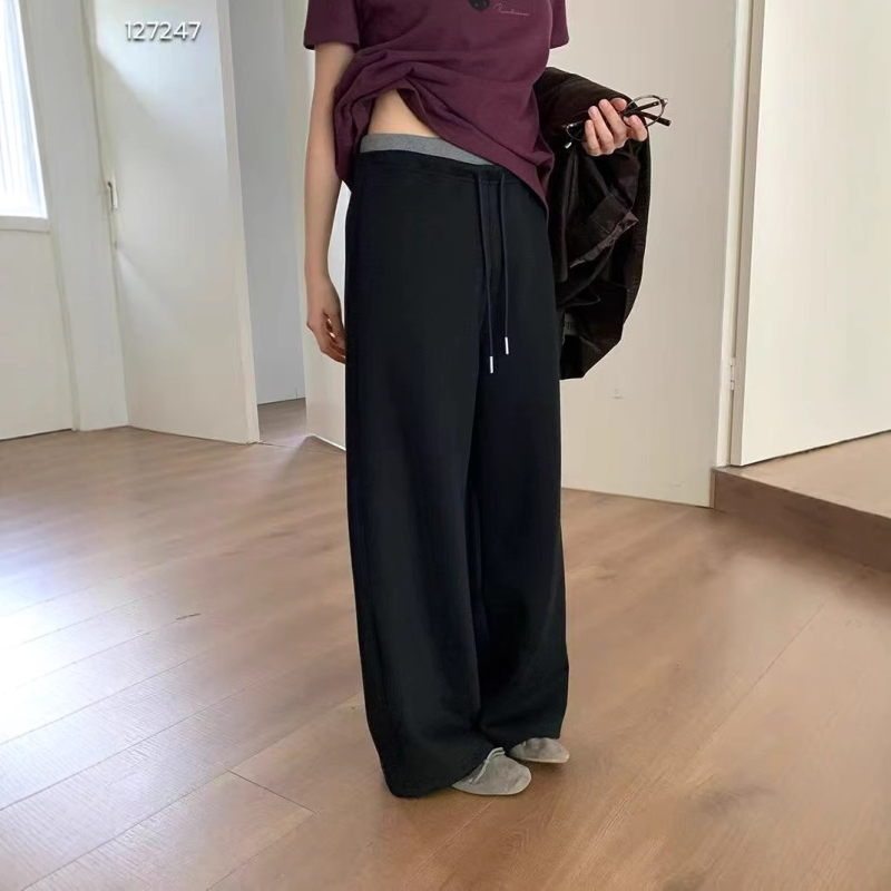 Ženske hlače za jesen s širokim krojem, korejski casual stil, visokim strukom, pamuk 90–95%, zračni sloj u području struka, 2727