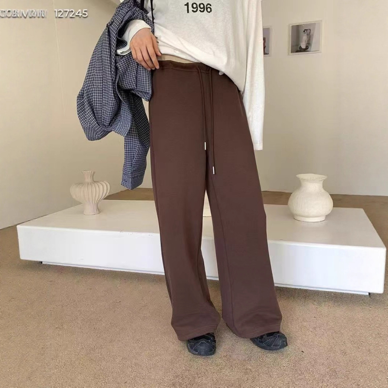 Ženske hlače za jesen s širokim krojem, korejski casual stil, visokim strukom, pamuk 90–95%, zračni sloj u području struka, 2727