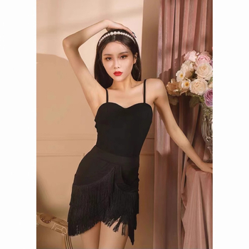 Fustă de dans Latin cu ciucuri, lungime jumătate, amestec Milk Silk și Spandex, croială asimetrică pentru antrenament