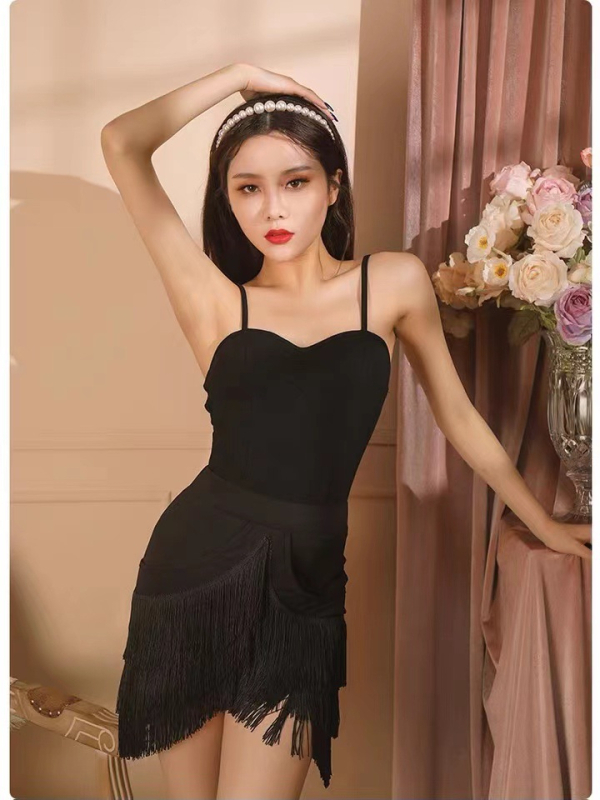 Fustă de dans Latin cu ciucuri, lungime jumătate, amestec Milk Silk și Spandex, croială asimetrică pentru antrenament