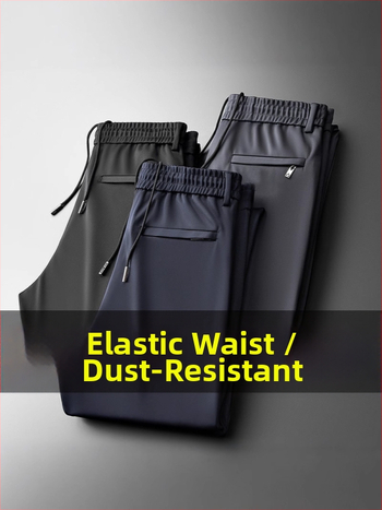 Pánske voľnočasové nohavice, rovný strih, vysoký pás, s opaskom, zipsom, hrubé elastické tkaniny, pre všetky ročné obdobia