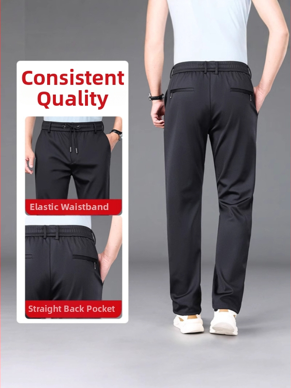 Pánske voľnočasové nohavice, rovný strih, vysoký pás, s opaskom, zipsom, hrubé elastické tkaniny, pre všetky ročné obdobia