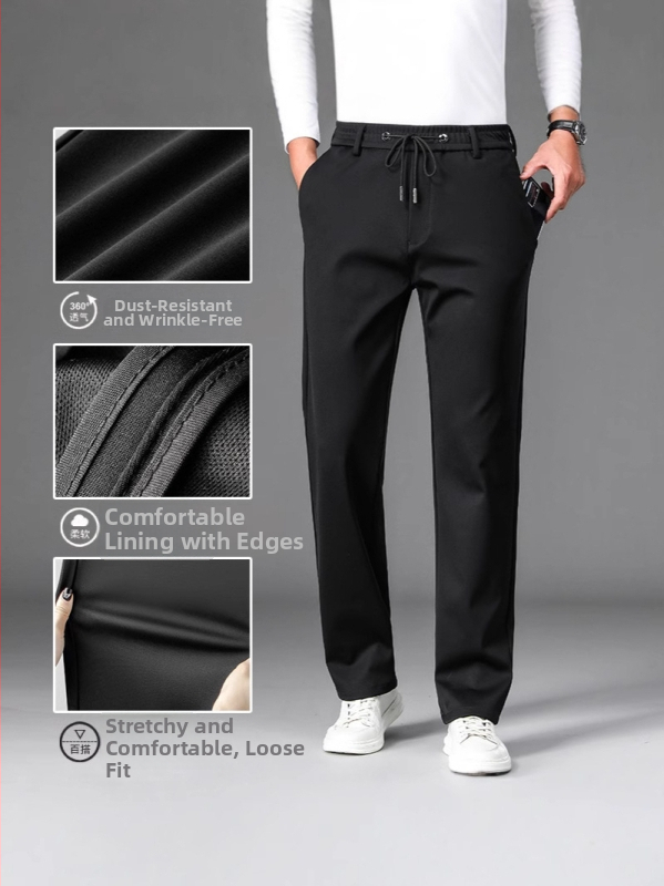 Pánske voľnočasové nohavice, rovný strih, vysoký pás, s opaskom, zipsom, hrubé elastické tkaniny, pre všetky ročné obdobia