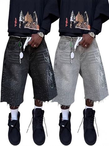 Traper šortsi s ravnim širokim nogama, kratka duljina, srednji pojas, isprani završetak, 90% pamuk