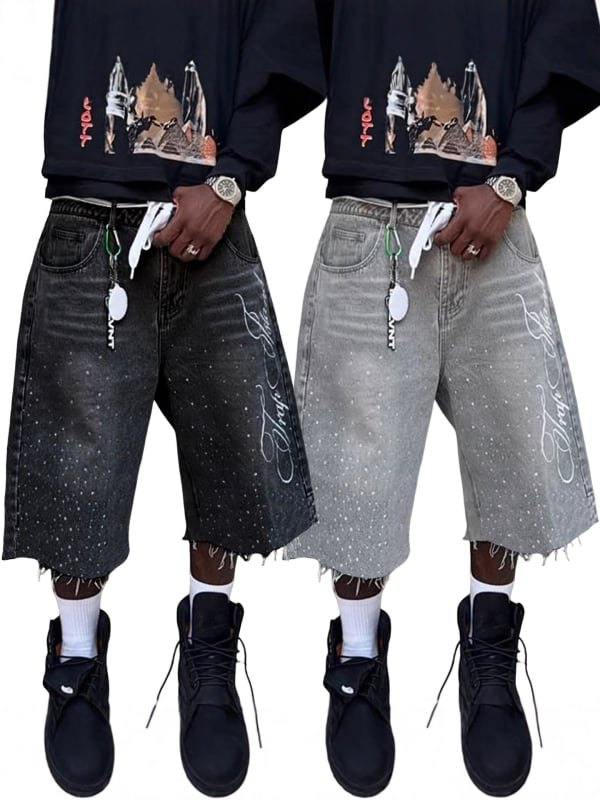 Traper šortsi s ravnim širokim nogama, kratka duljina, srednji pojas, isprani završetak, 90% pamuk