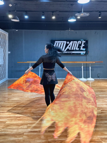 Šal za belly dance od šifona s motivom plamteće zastavice, marka Excellent core, poliester, proljeće 2025
