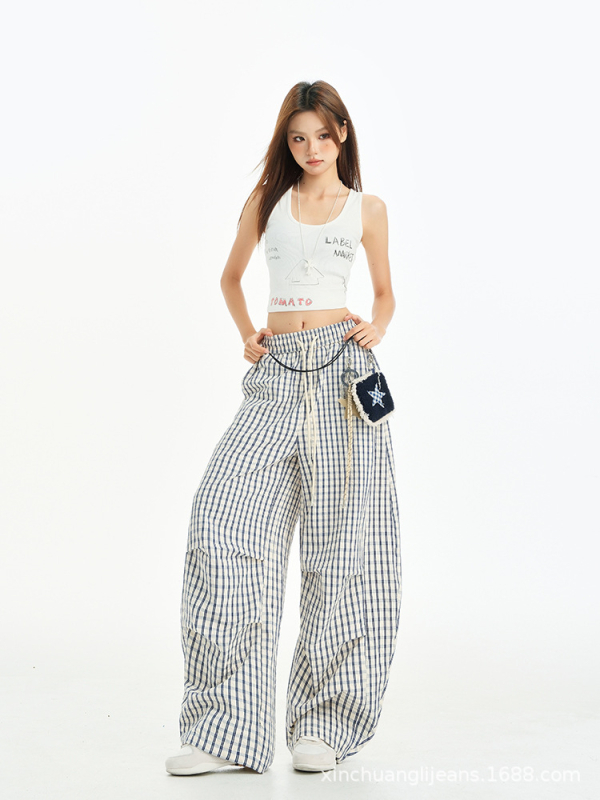 Casual hlače tipa Scimitar s drapiranim plisama — pamuk-poliester tkanina, niski struk, tanki materijal, ljeto 2025, street hipster stil