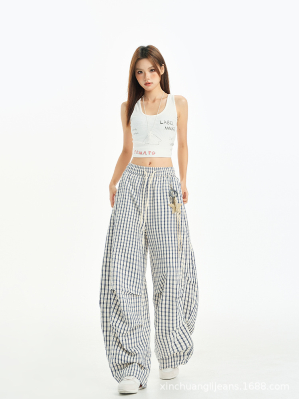 Casual hlače tipa Scimitar s drapiranim plisama — pamuk-poliester tkanina, niski struk, tanki materijal, ljeto 2025, street hipster stil