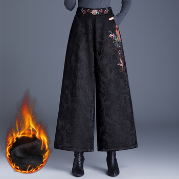 Ženske široke hlače u korejskom stilu s teškom izšivkom i džakardom, podstavljene flisom za toplinu, ravne hlače