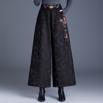 Ženske široke hlače u korejskom stilu s teškom izšivkom i džakardom, podstavljene flisom za toplinu, ravne hlače