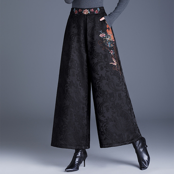 Ženske široke hlače u korejskom stilu s teškom izšivkom i džakardom, podstavljene flisom za toplinu, ravne hlače
