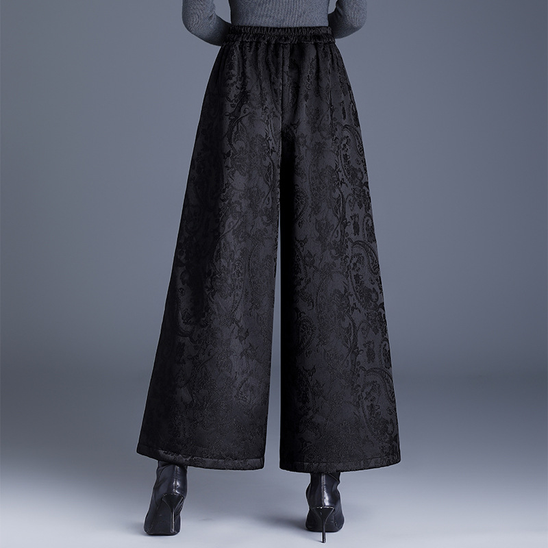 Ženske široke hlače u korejskom stilu s teškom izšivkom i džakardom, podstavljene flisom za toplinu, ravne hlače