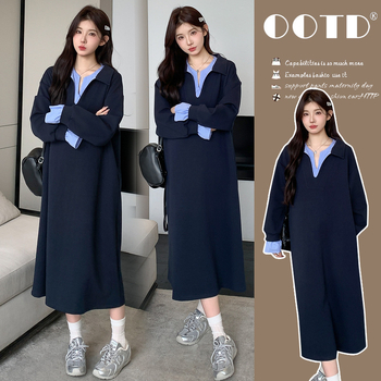 Rochie de maternitate pentru toamnă-iarnă, croială A-line, lungime midi, din bumbac-poliester