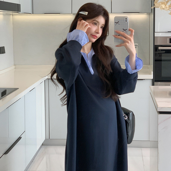 Rochie de maternitate pentru toamnă-iarnă, croială A-line, lungime midi, din bumbac-poliester