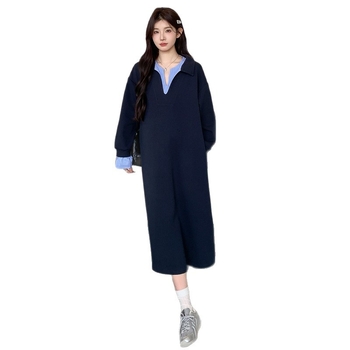 Rochie de maternitate pentru toamnă-iarnă, croială A-line, lungime midi, din bumbac-poliester