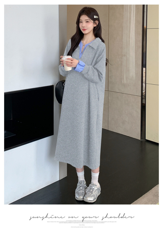 Rochie de maternitate pentru toamnă-iarnă, croială A-line, lungime midi, din bumbac-poliester