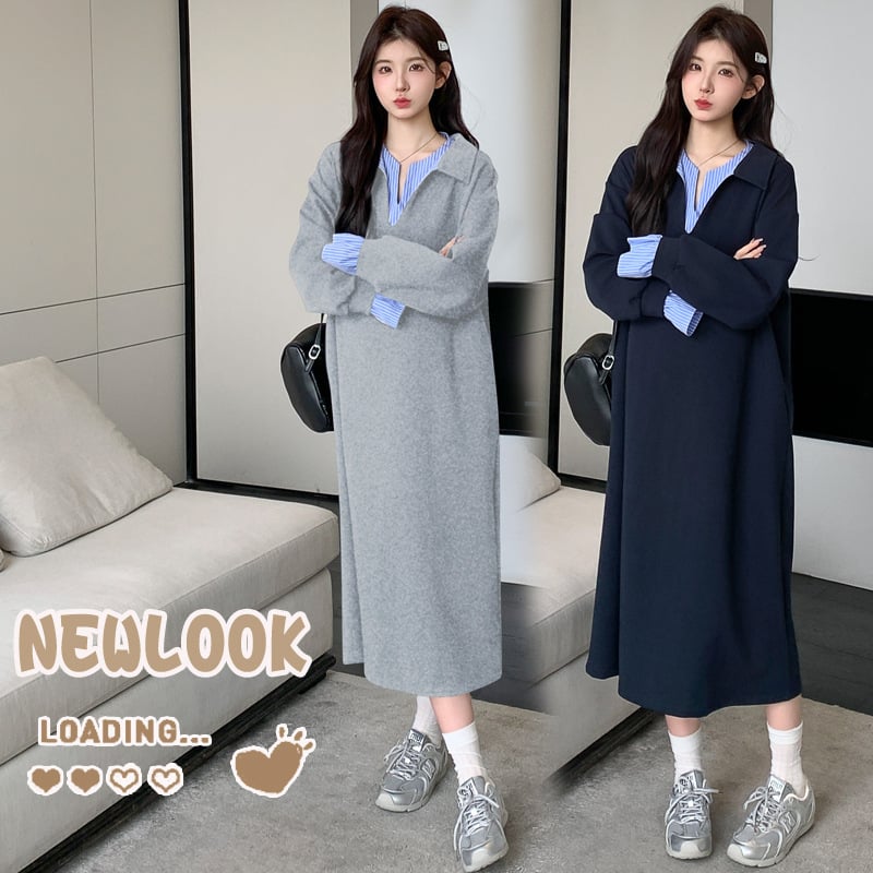 Rochie de maternitate pentru toamnă-iarnă, croială A-line, lungime midi, din bumbac-poliester