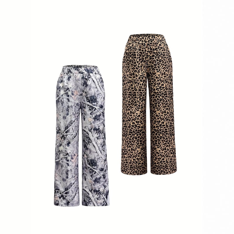 Dvodelni ženski set s leopard printom i digitalnim tiskom, široke hlače, poliester, srednja talija, za sve sezone
