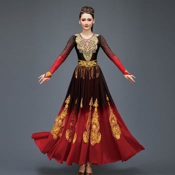 Costum de dans Uigur pentru femei, dans etnic, poliester 70–80%, vârsta 18–24, Toamnă 2024