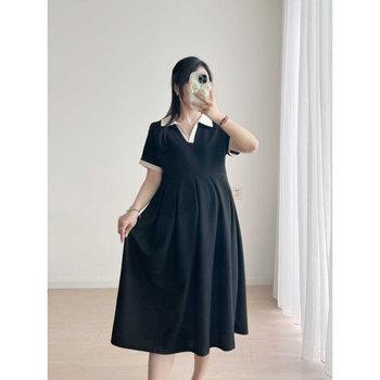 Rochie maternitate în linie A, guler rotund, mâneci 3/4, poliester 95%+, model solid, lungime midi, stil japonez-coreean casual, 2025