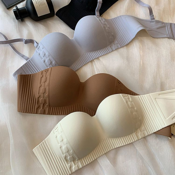 Bezšvová bandeau podprsenka pre ženy, push-up, protišmyková, bezdrôtová, odnímateľné ramienka