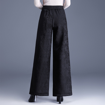 Ženske široke hlače s visokim strukom, jacquard uzorak, zimske, debele i tople, poliester