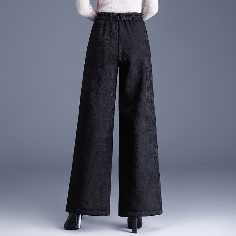 Ženske široke hlače s visokim strukom, jacquard uzorak, zimske, debele i tople, poliester