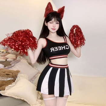 Yan Hao Costum feminin de cheerleading — fustă scurtă, poliester, pentru spectacole pe scenă, toamna 2025