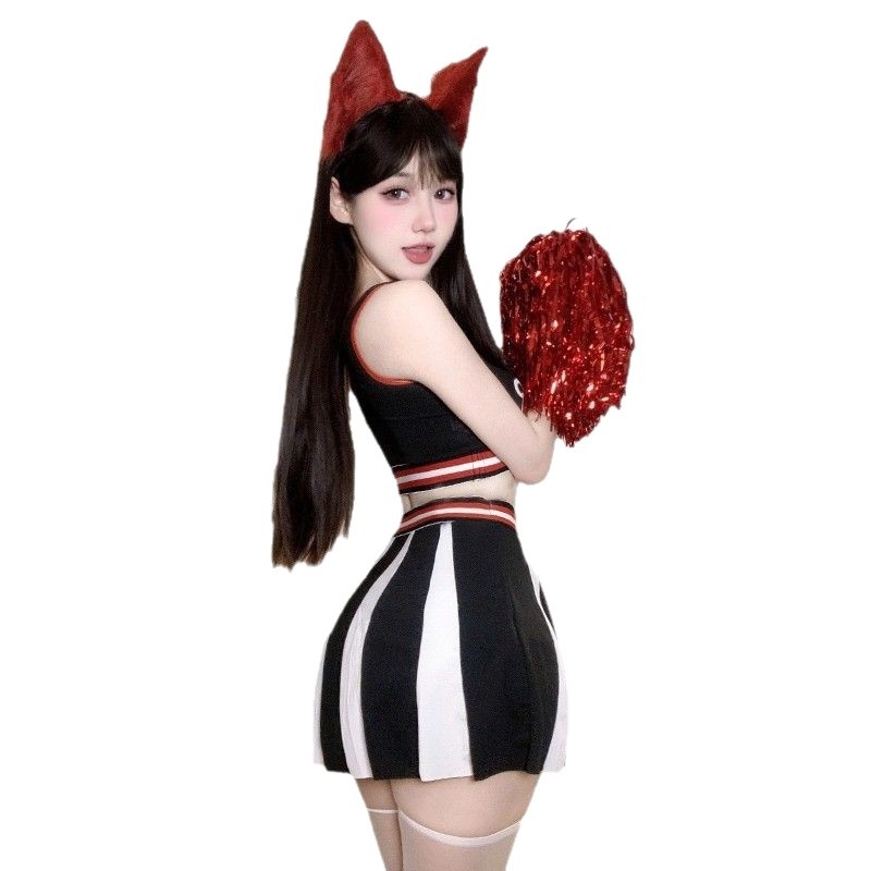 Yan Hao Costum feminin de cheerleading — fustă scurtă, poliester, pentru spectacole pe scenă, toamna 2025