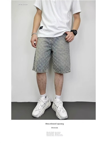 Muške traper kratke hlače — ravni kroj, elastični pojas, pamuk, ljeto, trend (pamuk; ravni kroj; elastični pojas; ljeto; trend)