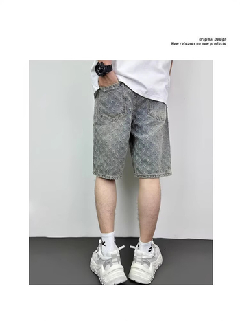 Muške traper kratke hlače — ravni kroj, elastični pojas, pamuk, ljeto, trend (pamuk; ravni kroj; elastični pojas; ljeto; trend)