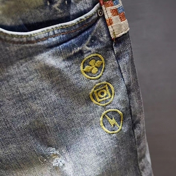 Traper kratke hlače za tinejdžere s izšivkom i poderotinama, korejski stil, uski kroj, mikroelastičnost, ljeto