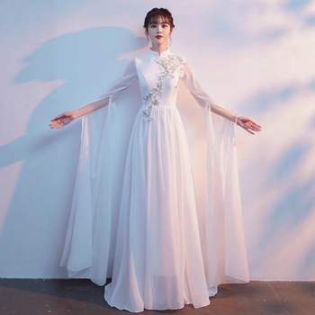 Costum de spectacol Guzheng Erhu, stil chinezesc, fustă lungă, mâneci cu aspect de apă, țesătură Chenille cu 90–95% elastan