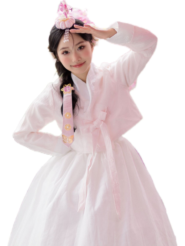 Rochie feminin Hanbok inspirată pentru ședințe foto, stil curte, patru anotimpuri (Material: plasă; Compoziție principală: poliester 50–70%; Sezon: primăvara 2025; Vârstă: 18–24)