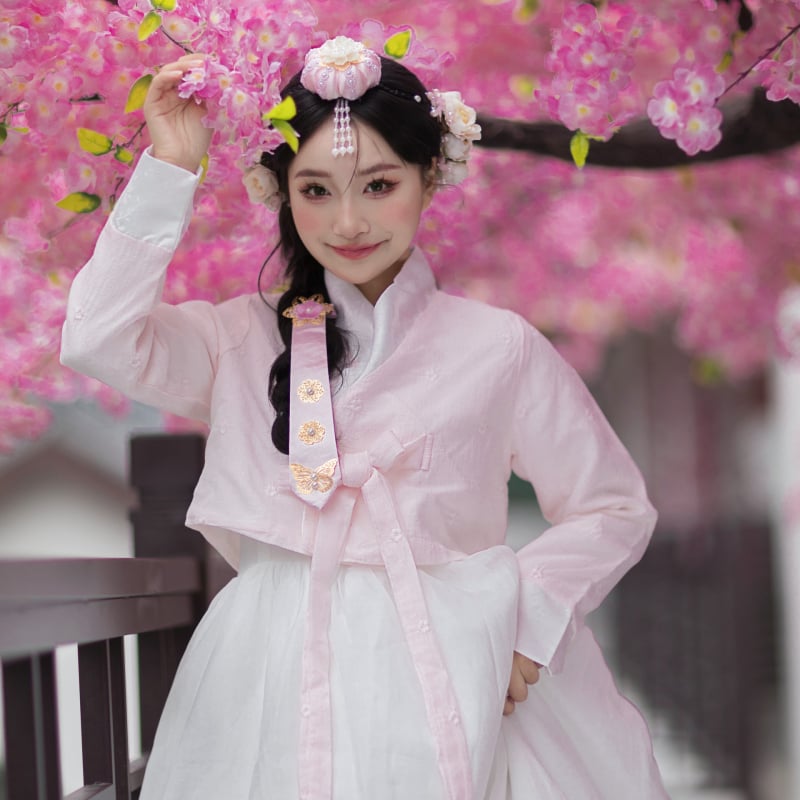 Rochie feminin Hanbok inspirată pentru ședințe foto, stil curte, patru anotimpuri (Material: plasă; Compoziție principală: poliester 50–70%; Sezon: primăvara 2025; Vârstă: 18–24)