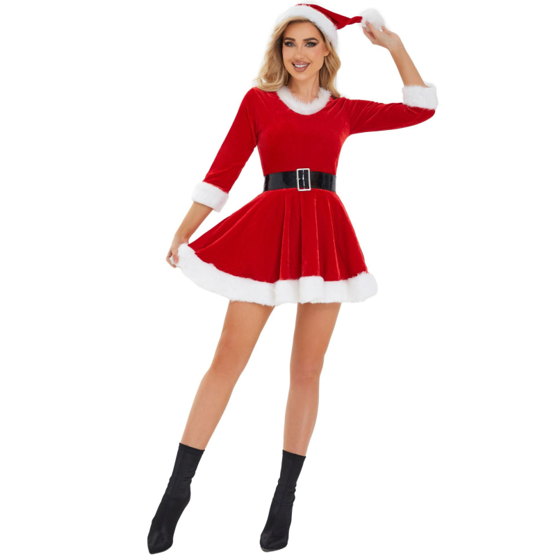 S-XXL Okrugli ovratnik Ženski seksi Božićni scenski kostim Cosplay Uniforma Set