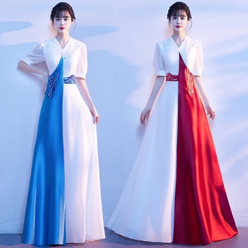 Rochie de reprezentație de cor pentru eleve, rochie lungă pentru concurs de cântat, costum de dans etnic, țesătură poliester și clorură de vinil, vara 2024