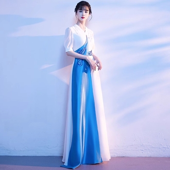 Rochie de reprezentație de cor pentru eleve, rochie lungă pentru concurs de cântat, costum de dans etnic, țesătură poliester și clorură de vinil, vara 2024