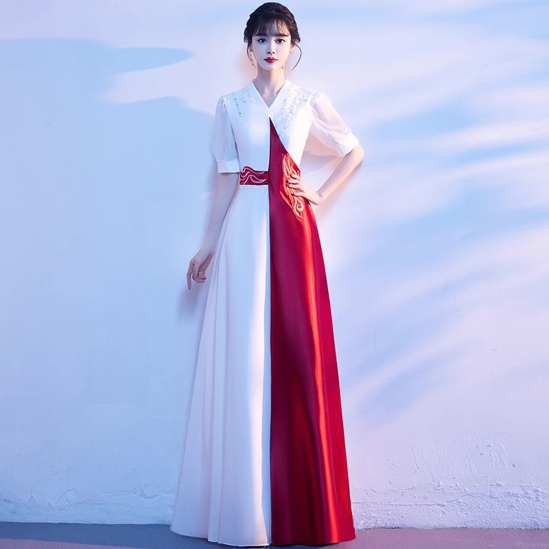 Rochie de reprezentație de cor pentru eleve, rochie lungă pentru concurs de cântat, costum de dans etnic, țesătură poliester și clorură de vinil, vara 2024