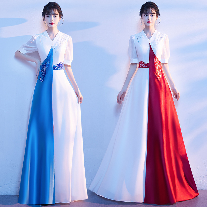 Rochie de reprezentație de cor pentru eleve, rochie lungă pentru concurs de cântat, costum de dans etnic, țesătură poliester și clorură de vinil, vara 2024