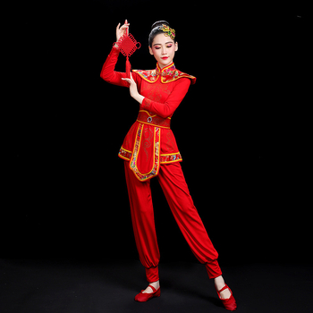 Ruibao Costum de Dans pentru Femei – Yangko etnic, cu șifon, set de dans cu fan pentru interpretare, Primăvara 2024