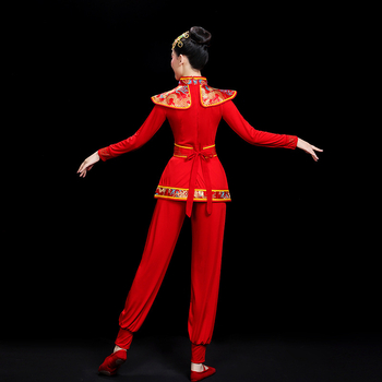 Ruibao Costum de Dans pentru Femei – Yangko etnic, cu șifon, set de dans cu fan pentru interpretare, Primăvara 2024