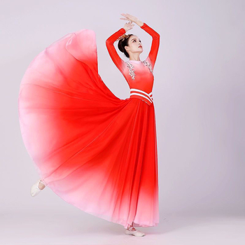 Kostým na folklórny tanec, jednodielny svetelný kostým s veľkou rozšírenou sukňou, Chenille látka, zmes spandex-poliester, pre folklórny tanec