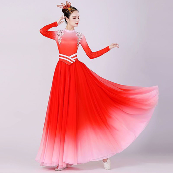 Kostým na folklórny tanec, jednodielny svetelný kostým s veľkou rozšírenou sukňou, Chenille látka, zmes spandex-poliester, pre folklórny tanec