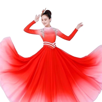 Kostým na folklórny tanec, jednodielny svetelný kostým s veľkou rozšírenou sukňou, Chenille látka, zmes spandex-poliester, pre folklórny tanec