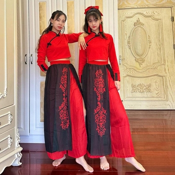 Dance Jue Dámsky scénický kostým – Jazz čínske tradičné štýly, rímska bavlna, Spandex 50-70%, Polyester 30-50%, Jeseň 2025