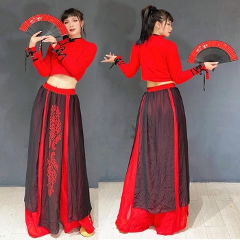 Dance Jue Dámsky scénický kostým – Jazz čínske tradičné štýly, rímska bavlna, Spandex 50-70%, Polyester 30-50%, Jeseň 2025