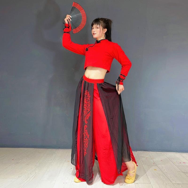 Dance Jue Dámsky scénický kostým – Jazz čínske tradičné štýly, rímska bavlna, Spandex 50-70%, Polyester 30-50%, Jeseň 2025