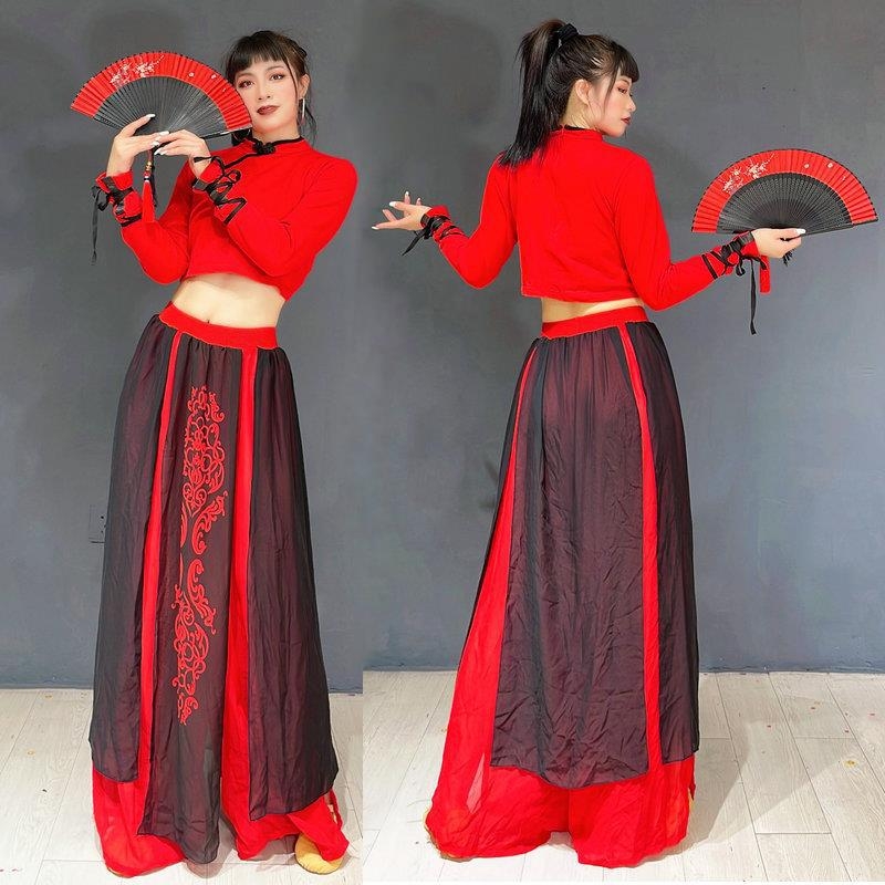 Dance Jue Dámsky scénický kostým – Jazz čínske tradičné štýly, rímska bavlna, Spandex 50-70%, Polyester 30-50%, Jeseň 2025