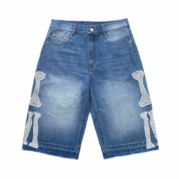 Muške traper šorc s vezom, kapri duljina, ravni kroj, mikroelastičnost, pamukova smjesa